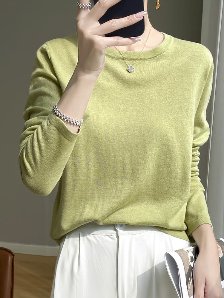 Woolen thin sweater with a round collar, spring silk long-sleeve, base body-friendly T-shirt, oversize 5