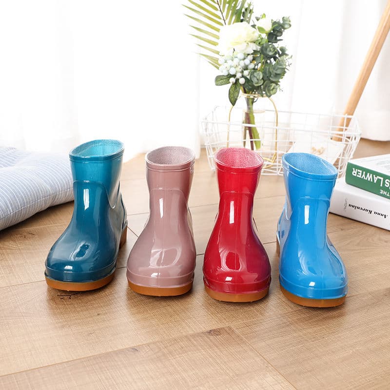 Rain boots for women short tube fashion plus cotton low tube plus velvet rain boots for adult women's non-slip kitchen work rubber shoes for women 2