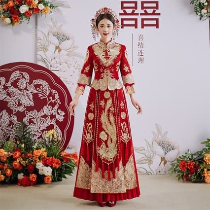 Summer thin suhe traditional wedding dress, slim fit, dragon and phoenix 2