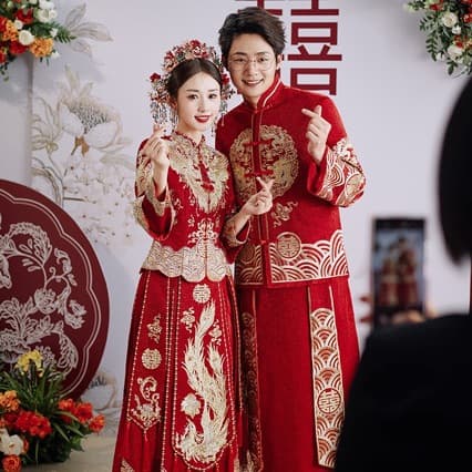 Summer thin suhe traditional wedding dress, slim fit, dragon and phoenix 3
