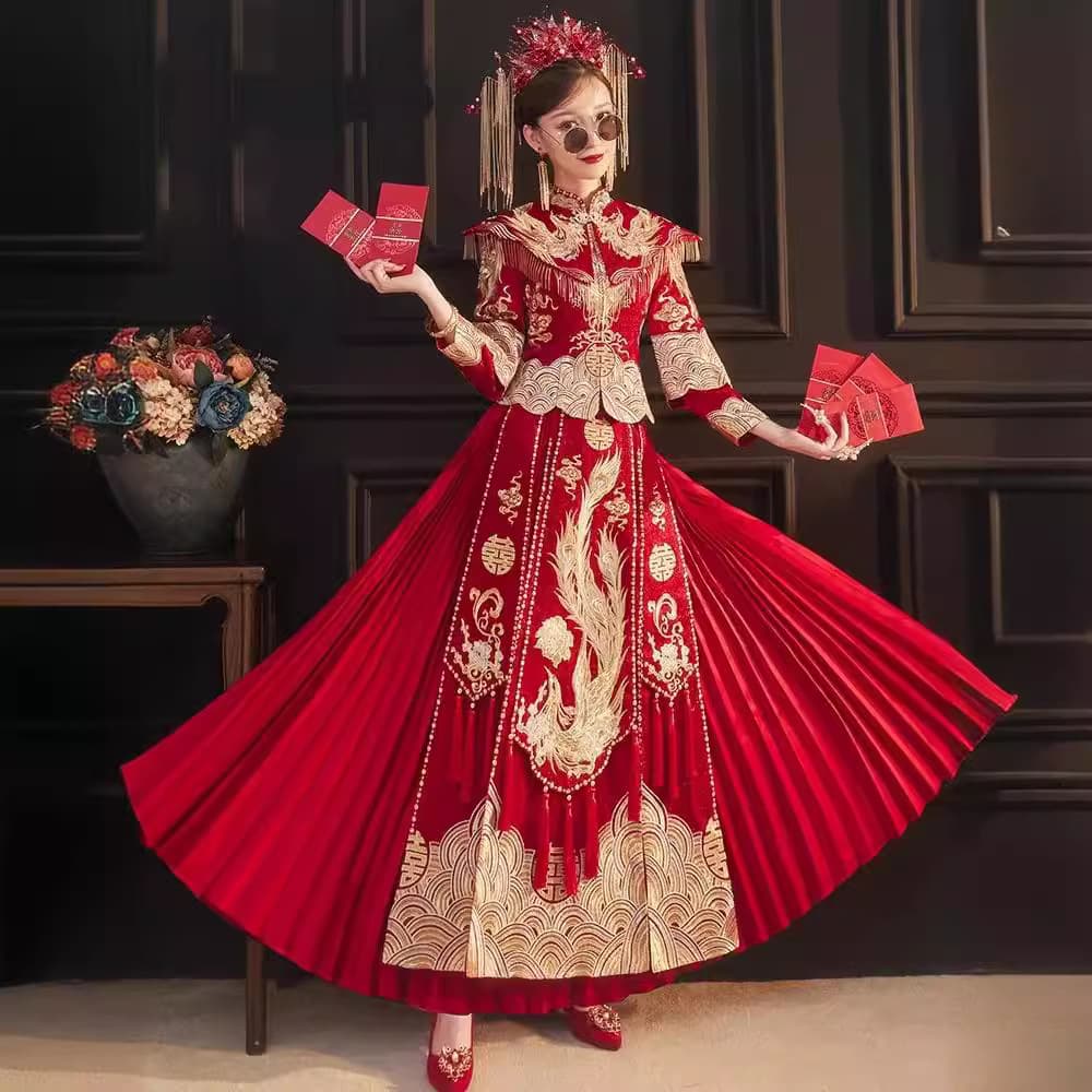 Summer thin suhe traditional wedding dress, slim fit, dragon and phoenix 4