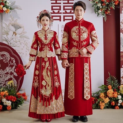 Summer thin suhe traditional wedding dress, slim fit, dragon and phoenix 1