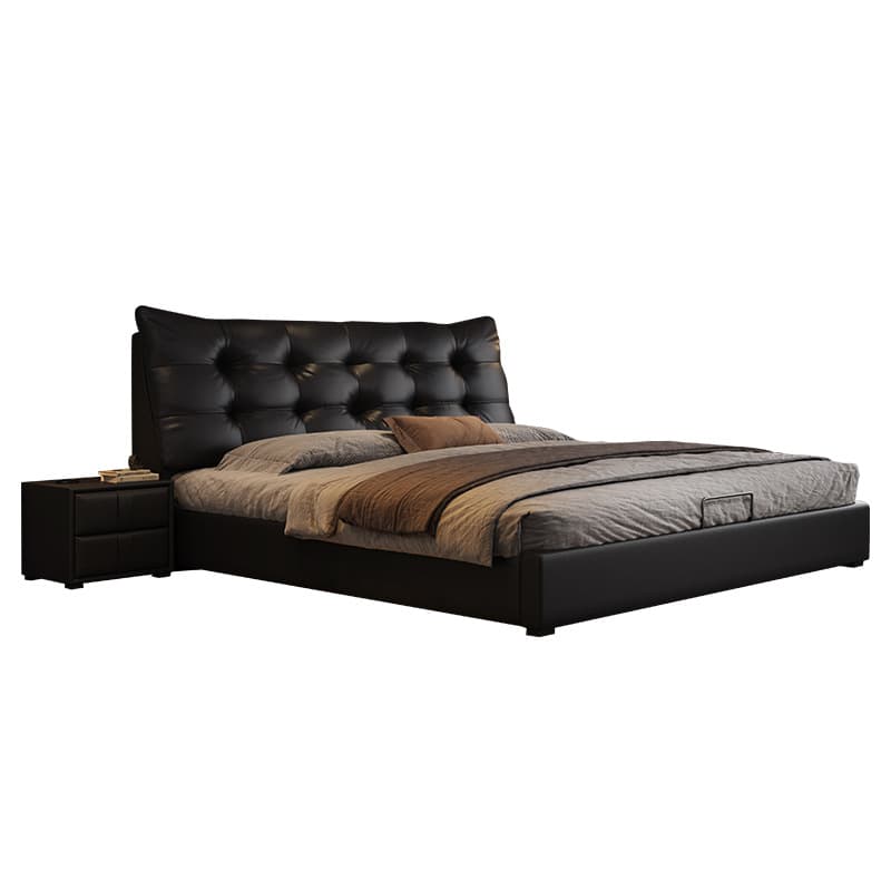 Modern light luxury double bed 1.8m Napa leather bed 1.5m Small apartment master bedroom Italian minimalist storage soft bag bed 5