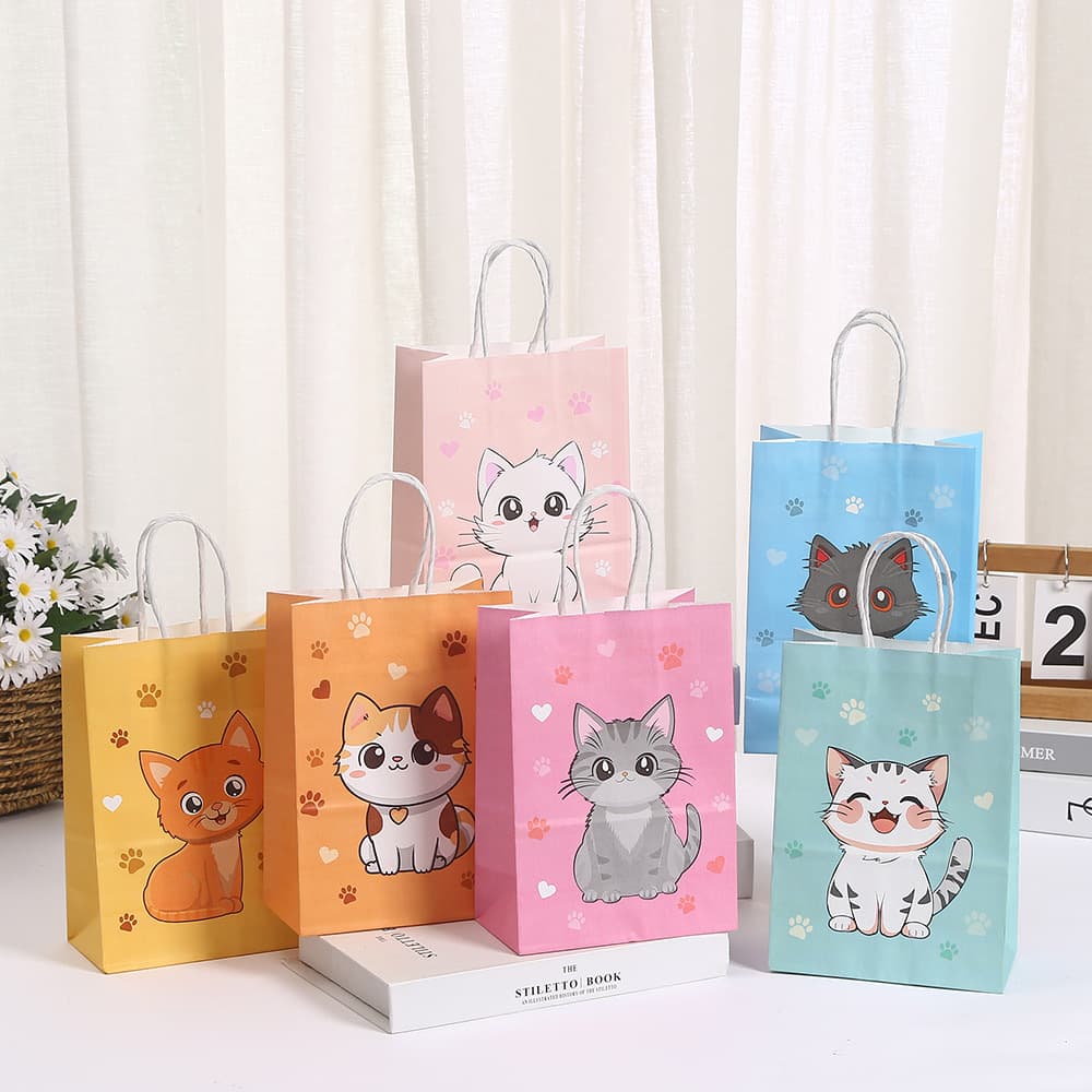 New cartoon cute cat party cowhide paper gift bag small animal cat and cat pattern series gift bag spot 1