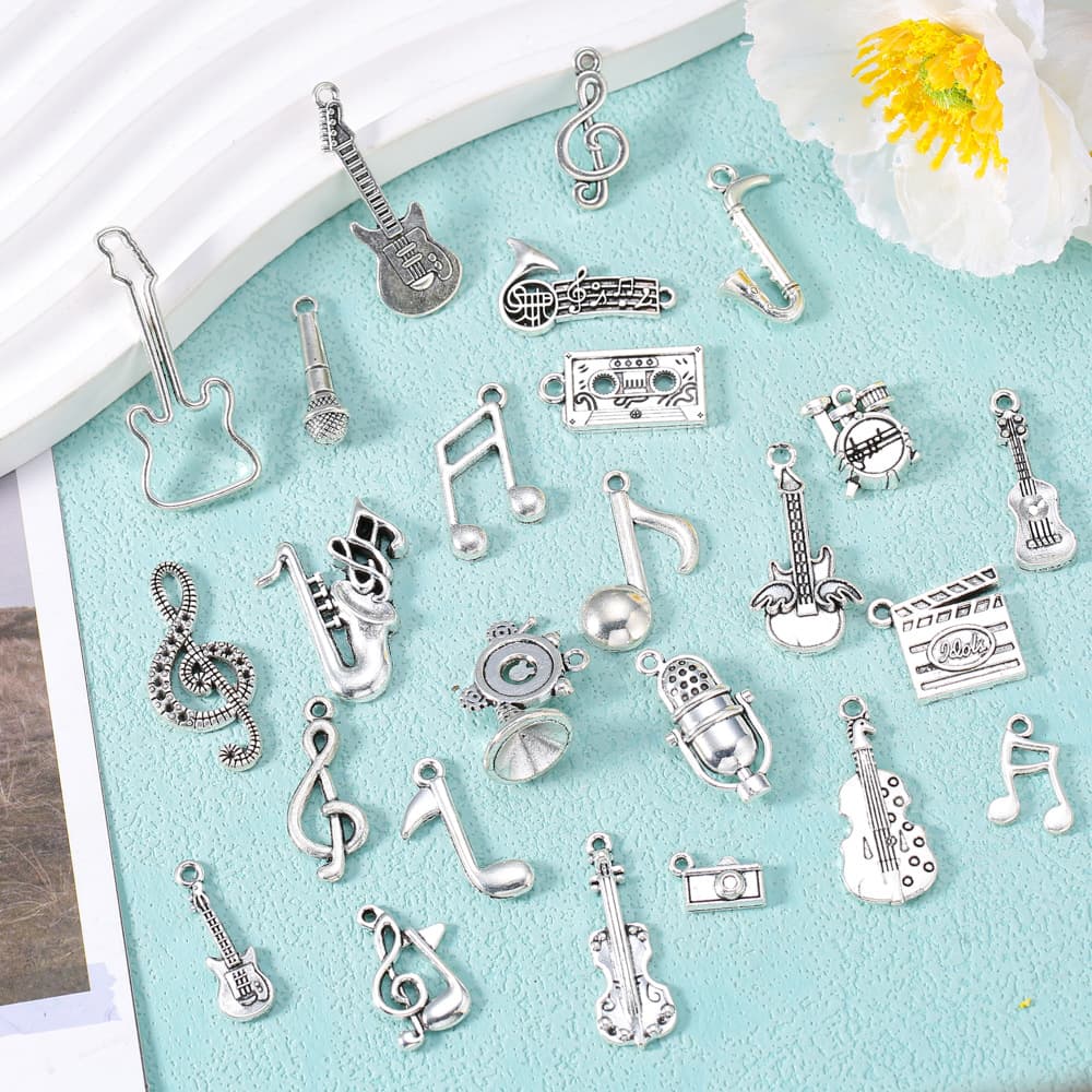 Metal accessory with accessories, musical instruments, pendant, guitar, violin, microphone, necklace and bracelet, DIY 2