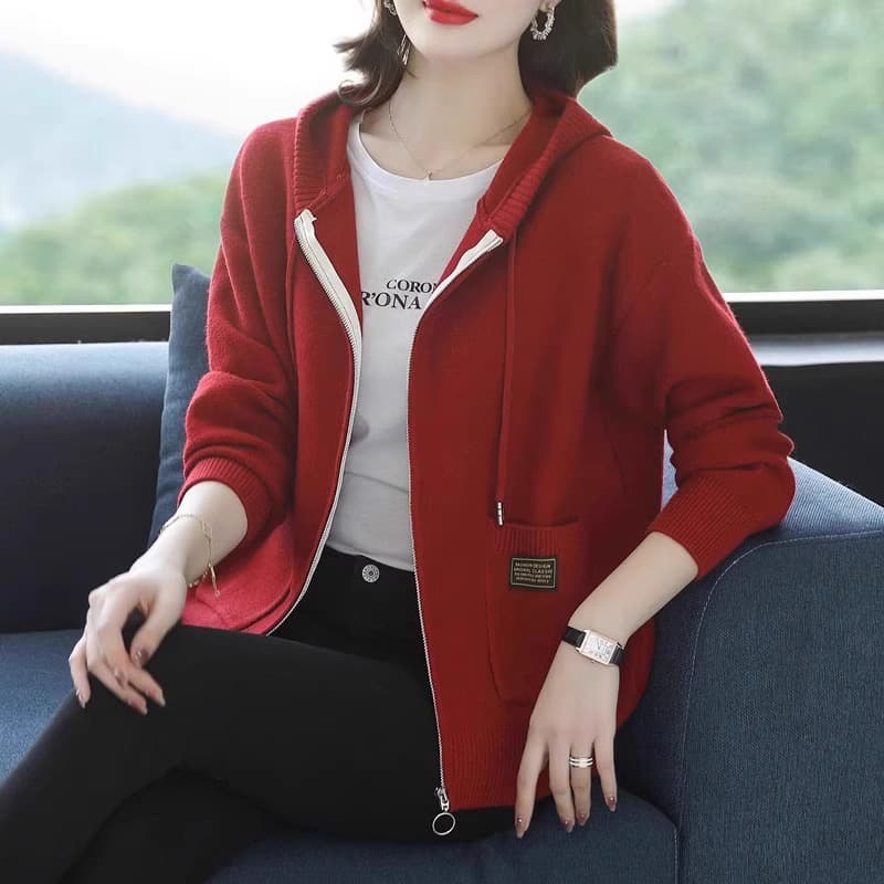 Sweater with hood, jacket, cardigan with zipper, spring autumn hoody, sweatshirt, loose fit 4
