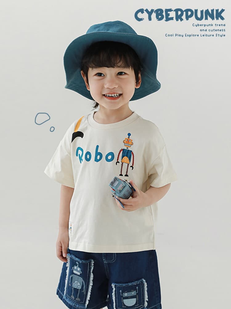 Summer light and thin T-shirt for boys, children's shirt, shorts, robot, set 2