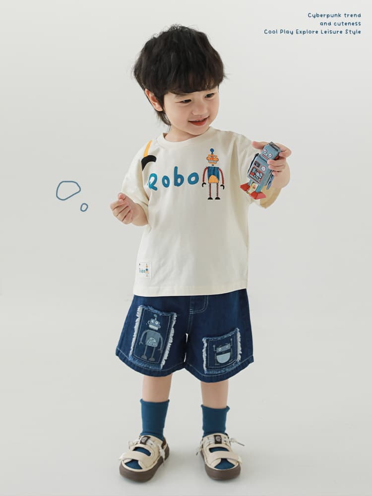 Summer light and thin T-shirt for boys, children's shirt, shorts, robot, set 4