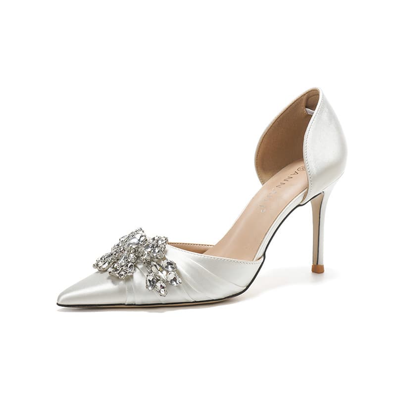 French high heels for women 2025 new rhinestone white wedding bride shoes temperament celebrity hollow dress single shoes 5