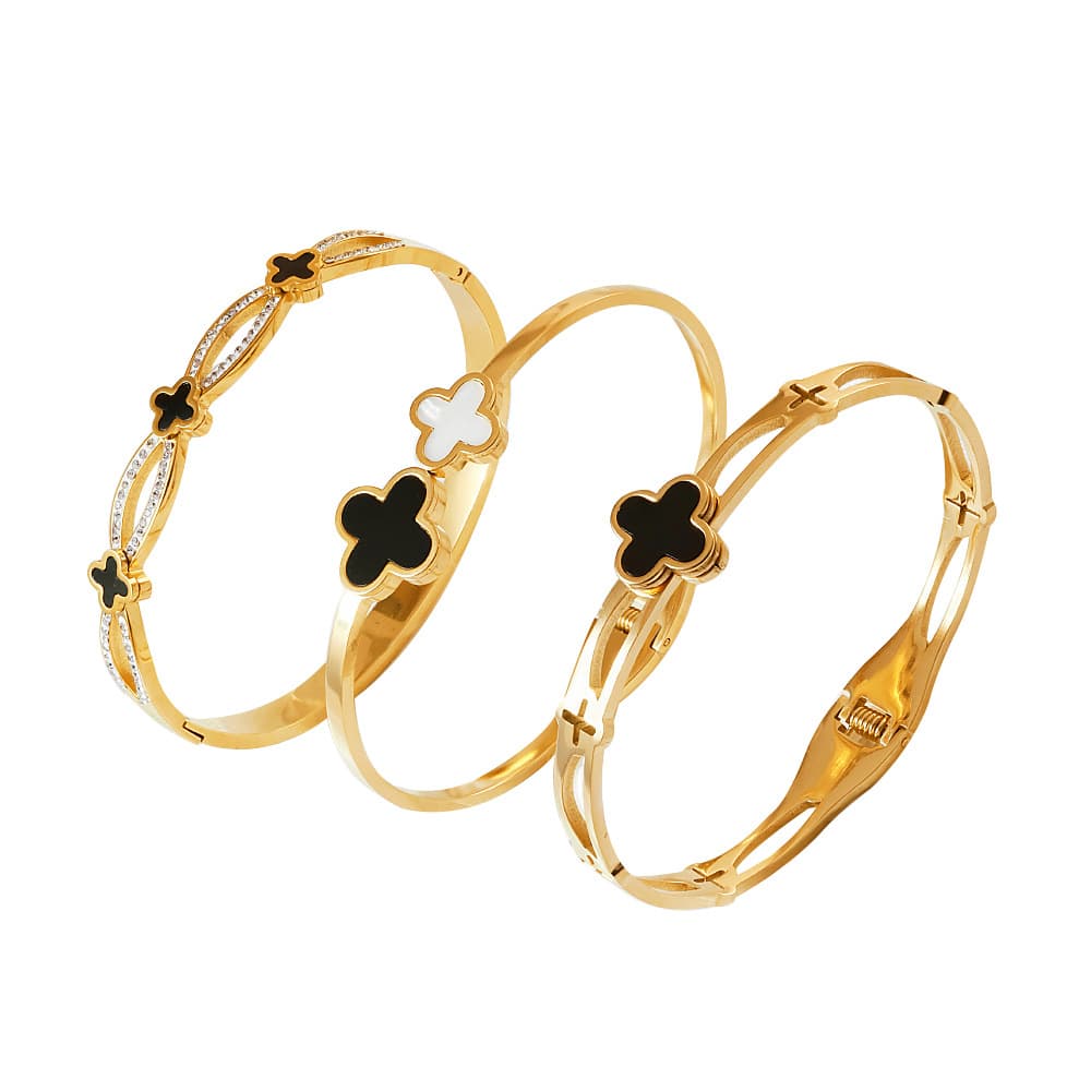 Golden bracelet stainless steel, four-leaf clover, does not fade, European style, mirror effect 5