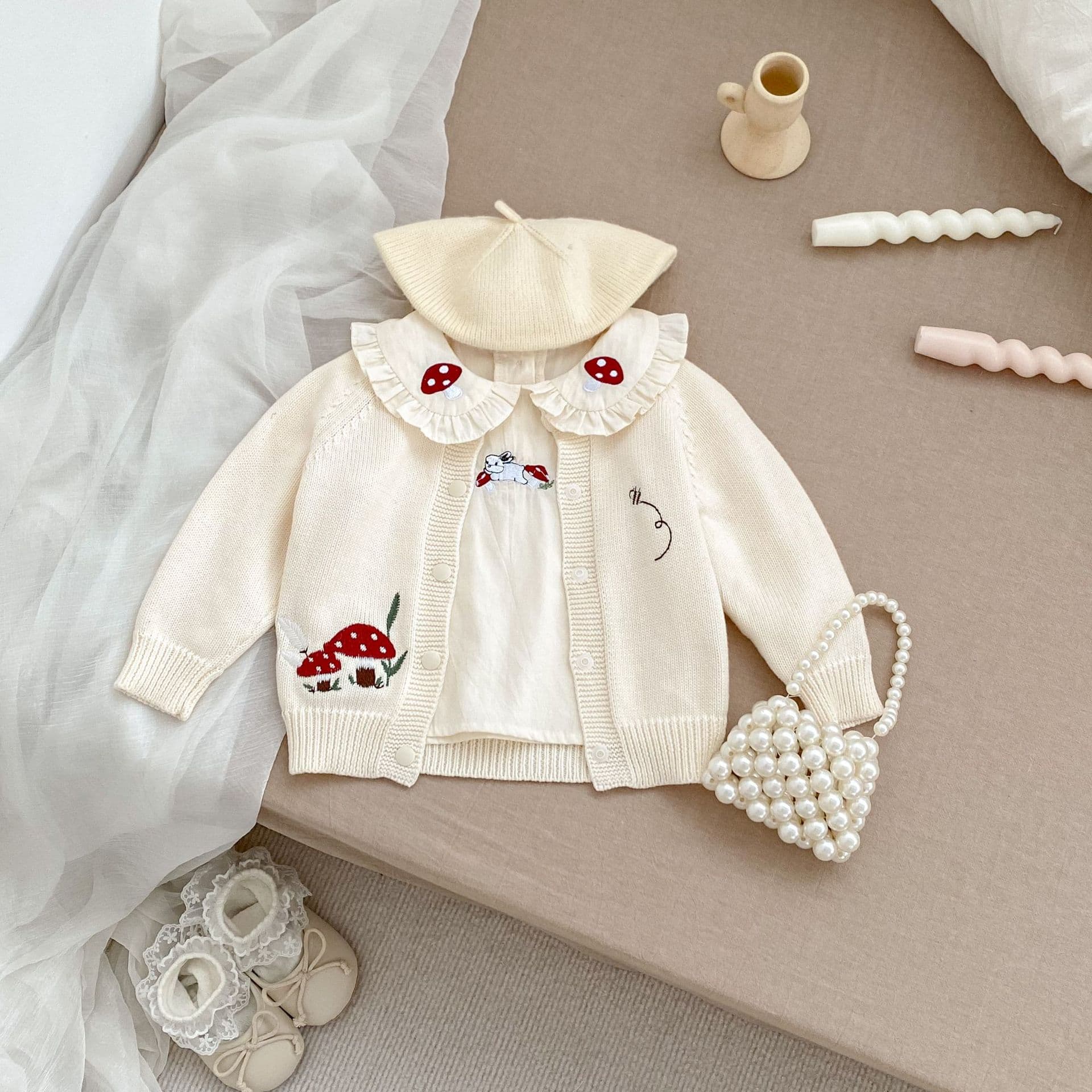 Autumn cute sweater, long-sleeve, jacket, cardigan, with embroidery