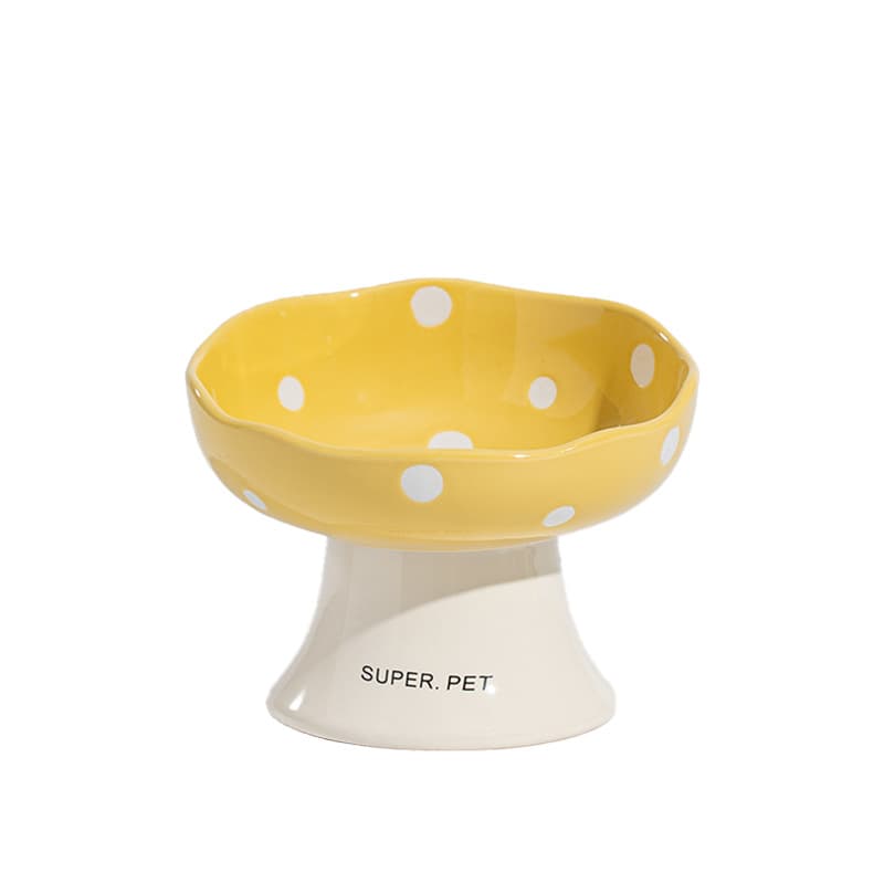Cat bowl ceramic bowl large diameter cat food bowl ceramic inclined mouth bowl anti-overturn anti-black chin mushroom high-legged cat bowl 5