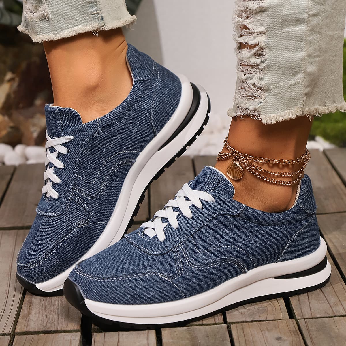 (Cross-border trading), summer sneakers, casual footwear flat with shoelaces, plus size, 2024 years, round toe 1