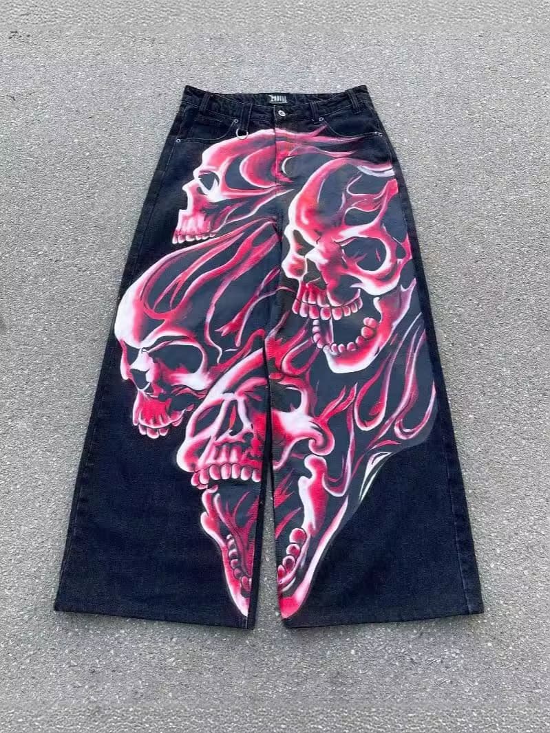 Jeans hip-hop style for leisure, print, loose fit 2