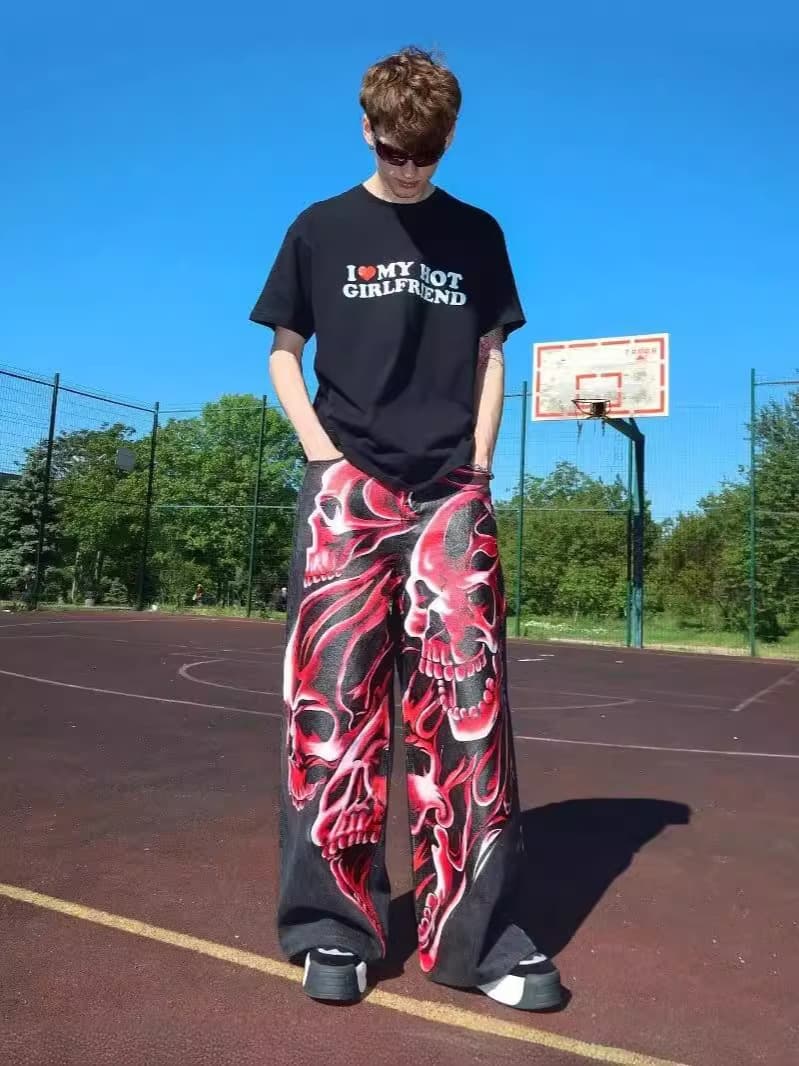 Jeans hip-hop style for leisure, print, loose fit 3