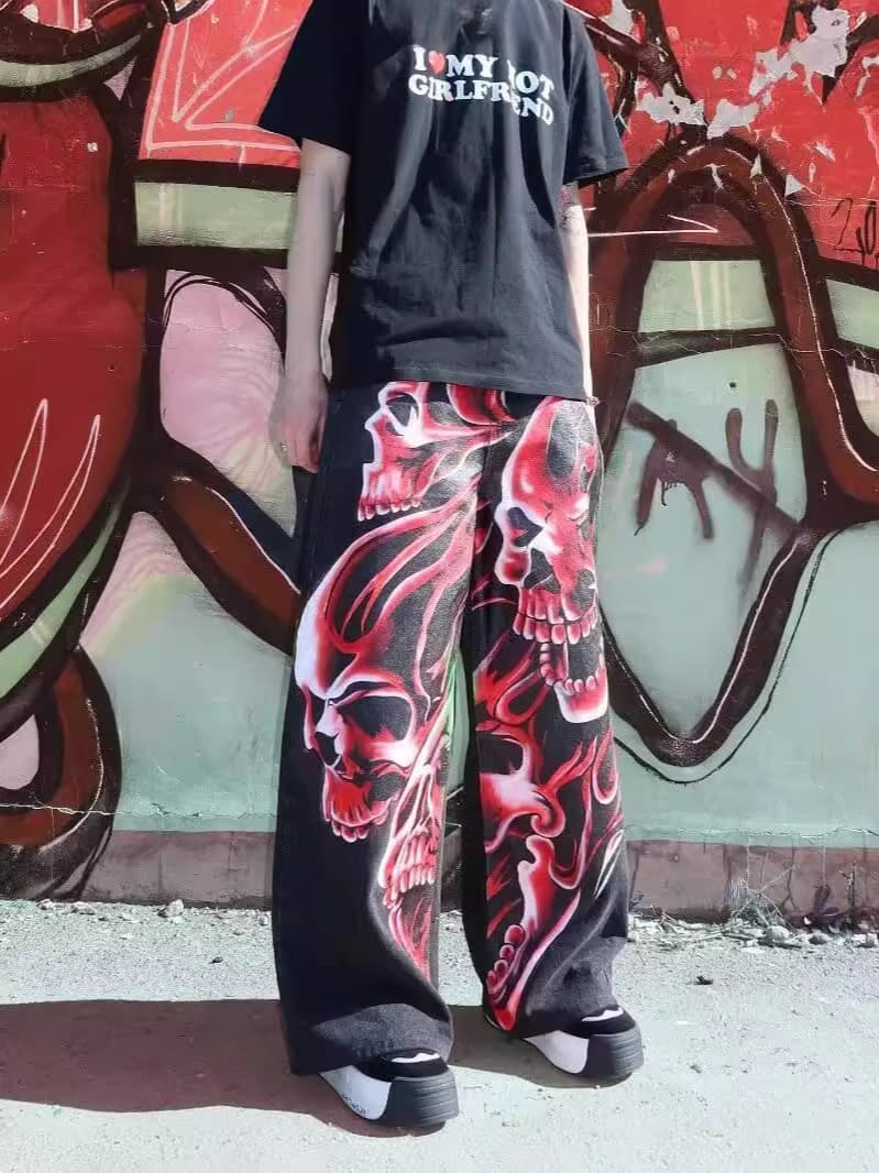Jeans hip-hop style for leisure, print, loose fit 4