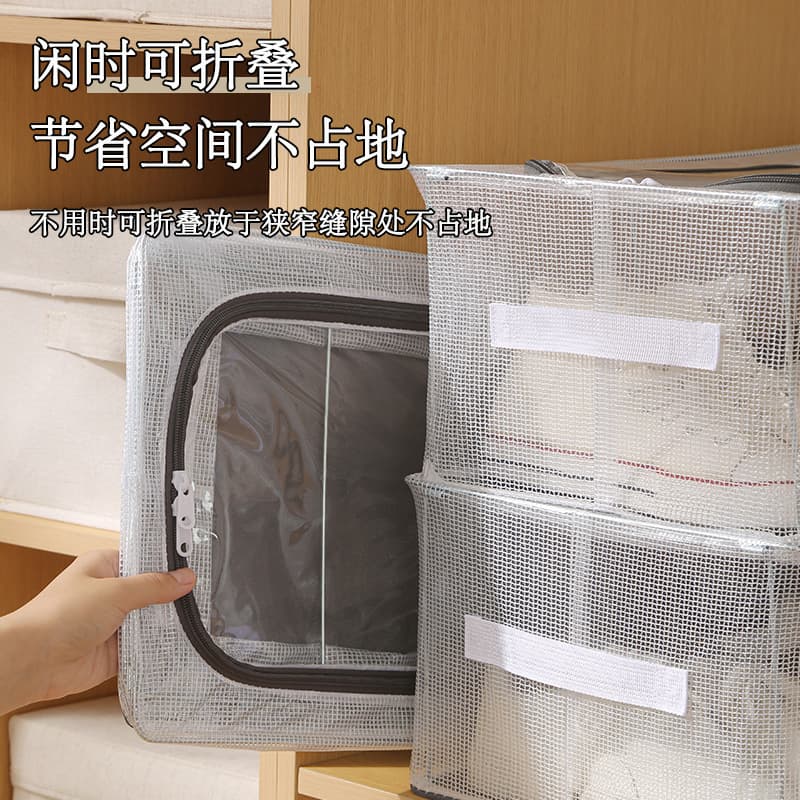 Storage box, foldable transparent steel frame, storage system 3