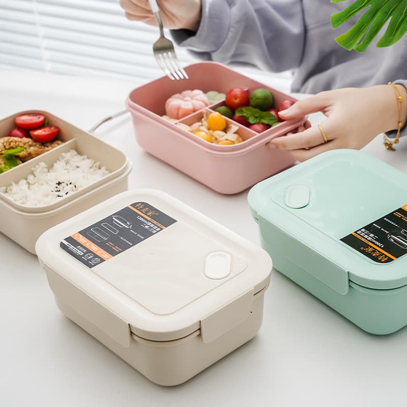 Bamboo fiber student lunch box, single-layer lunch box, office worker microwave lunch box, sealed lunch box gift 1