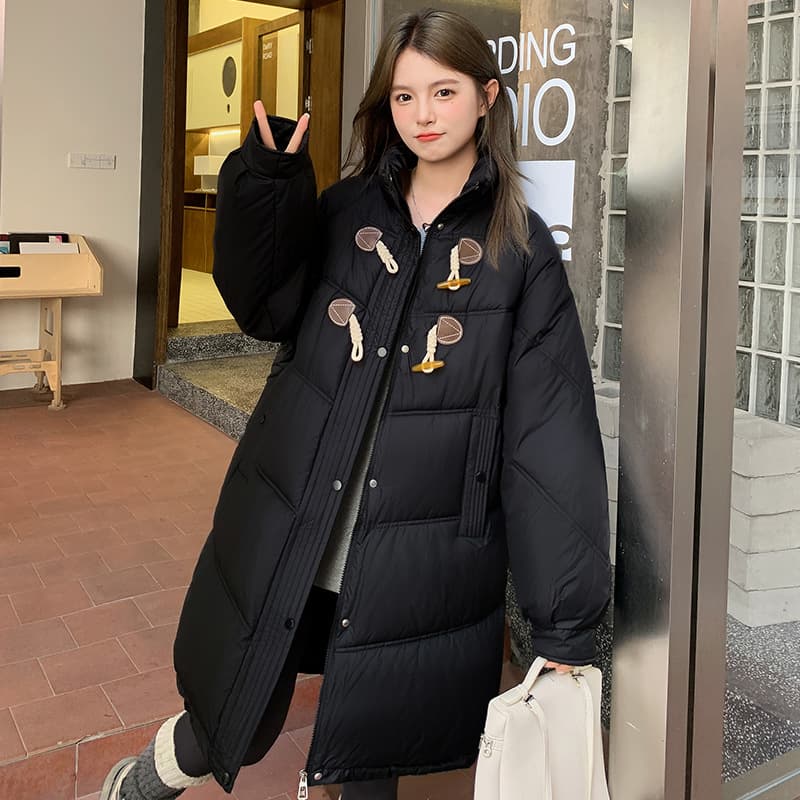 Winter Warm Jacket Cotton Clothes for Women Mid-Length Loose Horn Button Winter Thickened Cotton Clothes Jacket 2