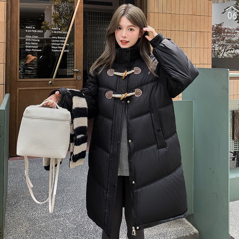 Winter Warm Jacket Cotton Clothes for Women Mid-Length Loose Horn Button Winter Thickened Cotton Clothes Jacket 3