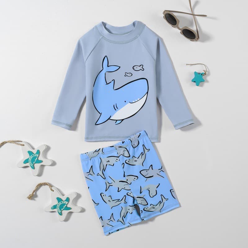 (Cross-border trading), children's swimwear for boys, long-sleeve with a round collar, quick dry cute shorts 1