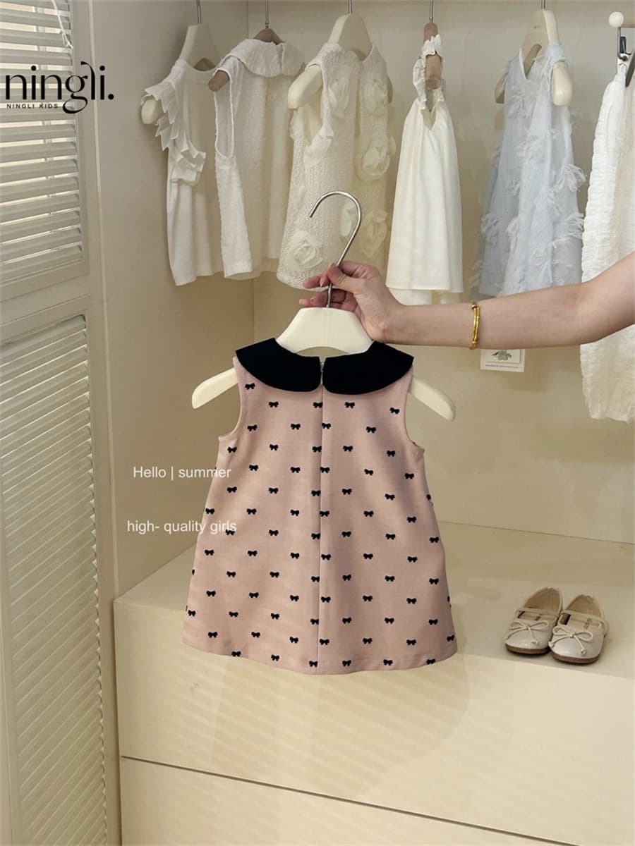 Fuchsia sleevless dress, cute girl's skirt, small princess costume with bow, western style 2