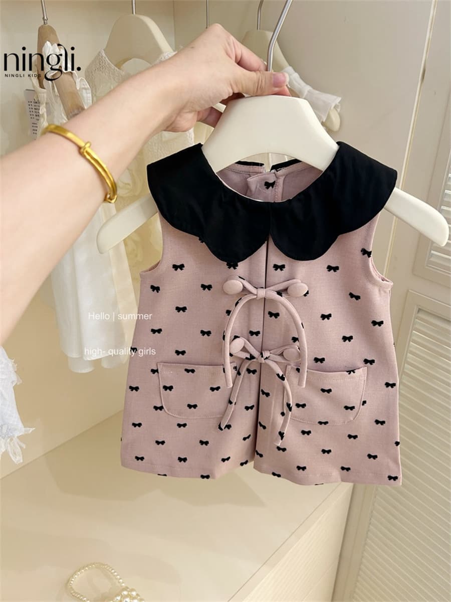 Fuchsia sleevless dress, cute girl's skirt, small princess costume with bow, western style 5