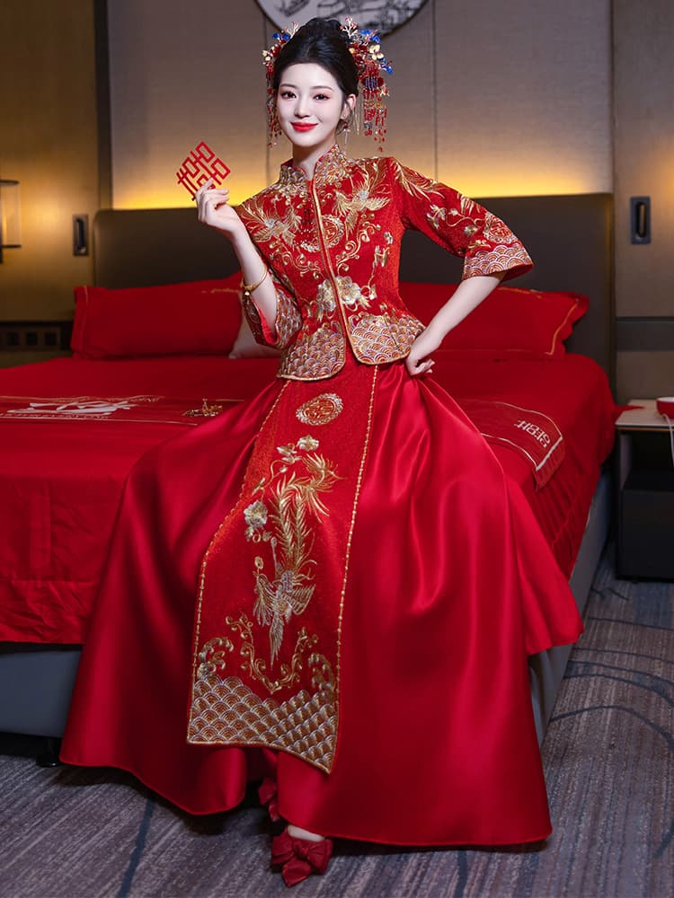 Xiuhe service wedding dress summer 2024 new small little people wedding dragon and phoenix gown out of the cabinet wedding dress Hexiu dress large size wedding dress 2