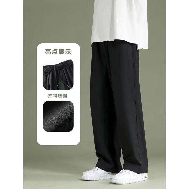 Summer thin silk solid color trousers for students, loose straight fit 3