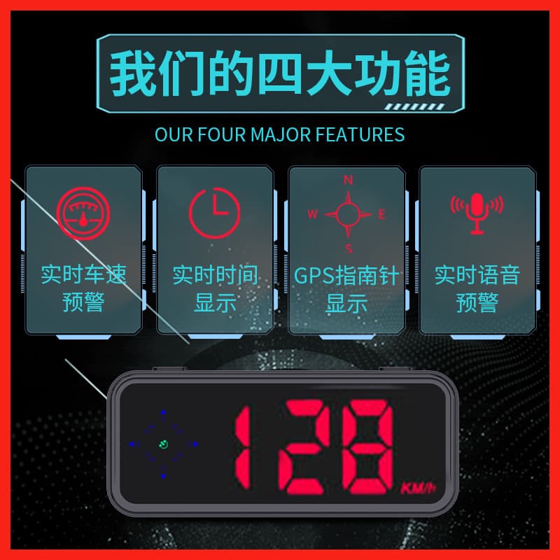 New colorful car HUD head-up display Electronic dog voice warning function GPS compass speedometer 2