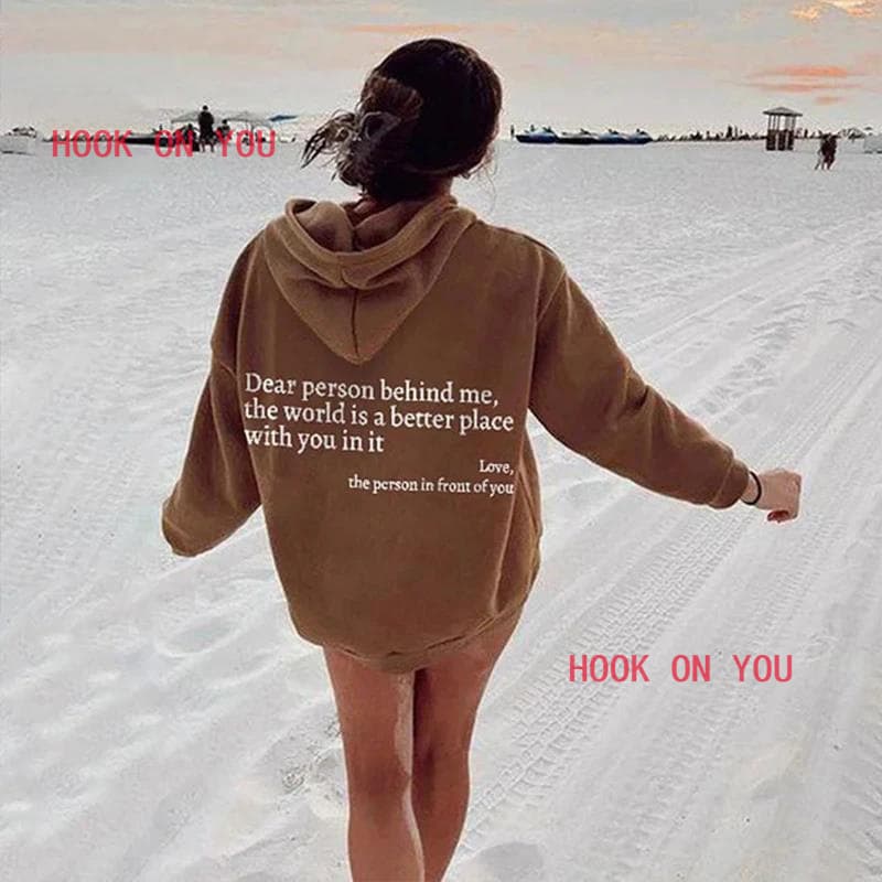 Autumn pullover hooded woman young lady printing letter dear person hoodie behind me hoodie number beauty 2