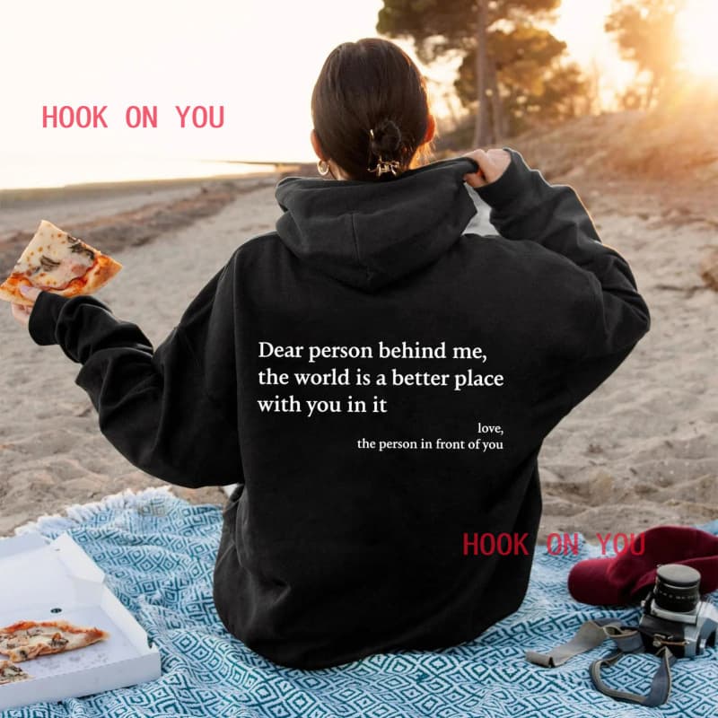 Autumn pullover hooded woman young lady printing letter dear person hoodie behind me hoodie number beauty