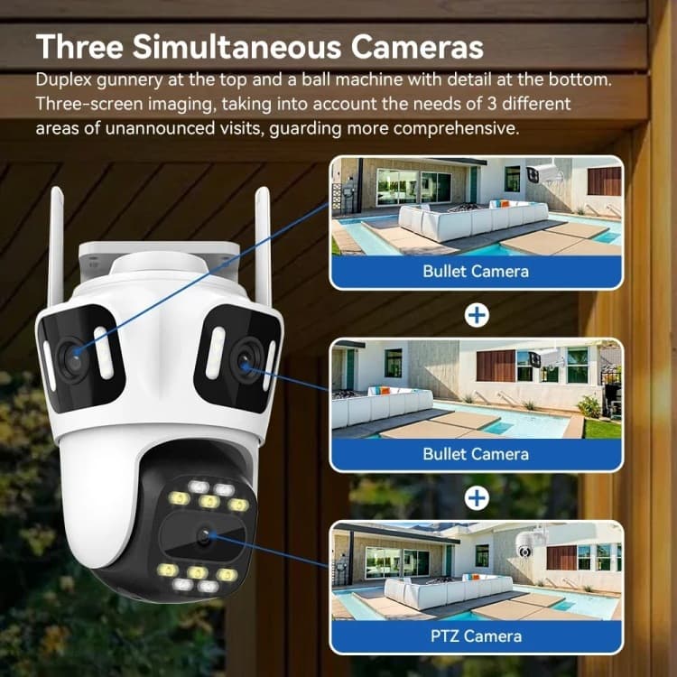 CCTV 4K wireless intelligent outdoor wireless 8X zoom audio PTZ triple lens safety camera 2