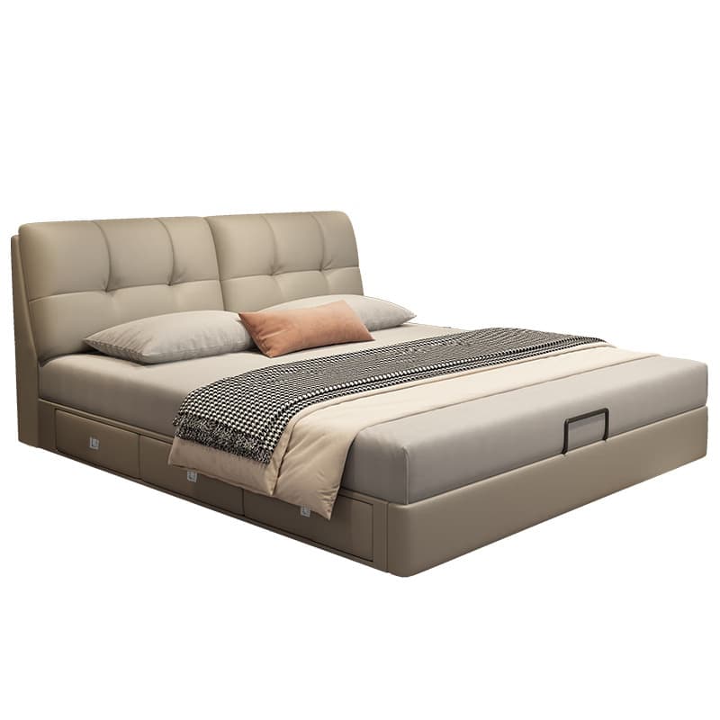 Modern simple storage leather bed double wedding bed soft bag 1.8m multi-functional master bedroom queen bed Napa leather internet celebrity bed 5