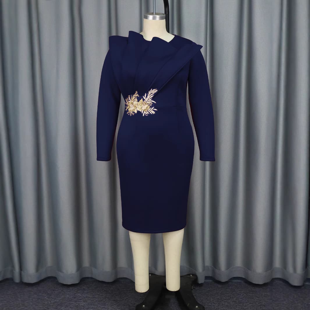 Embroidered Long Sleeve Evening Dress with Ruffle Hem 3