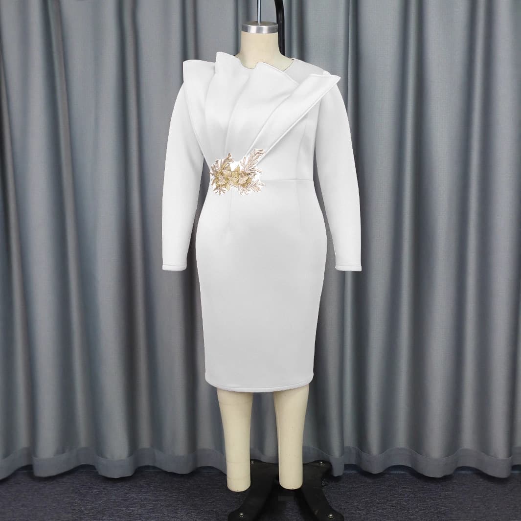 Embroidered Long Sleeve Evening Dress with Ruffle Hem 4