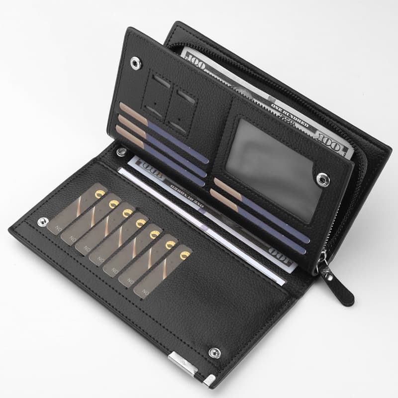 Anti-magnetic long wallet with zipper, card holder, anti-theft 2