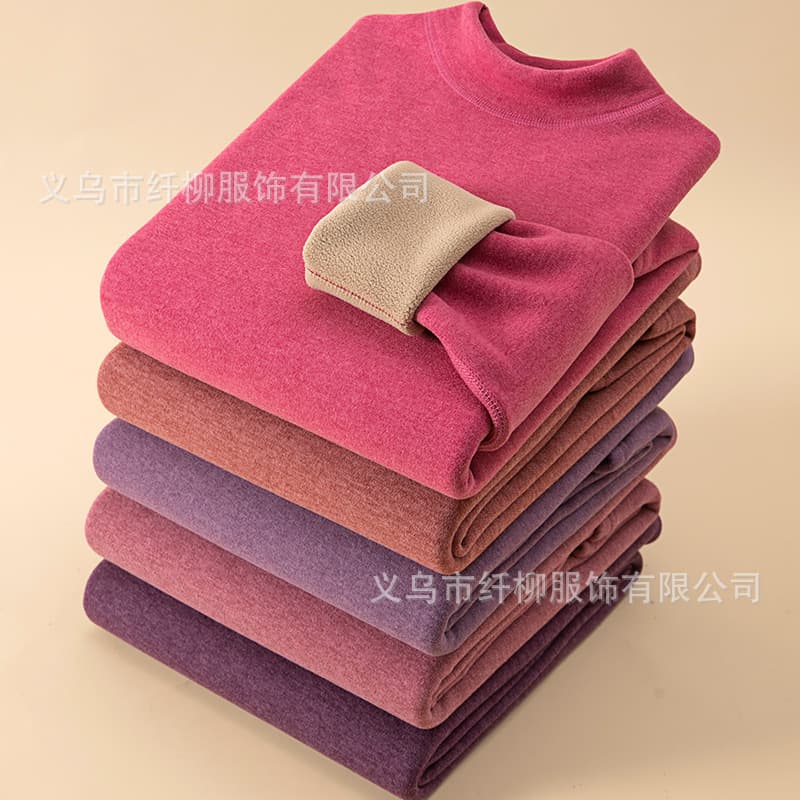 Warm underwear with a round collar, men's velvet keep warm set, for beloved 4