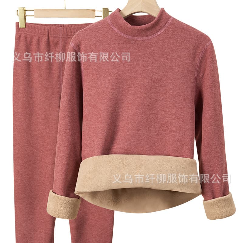 Warm underwear with a round collar, men's velvet keep warm set, for beloved 5