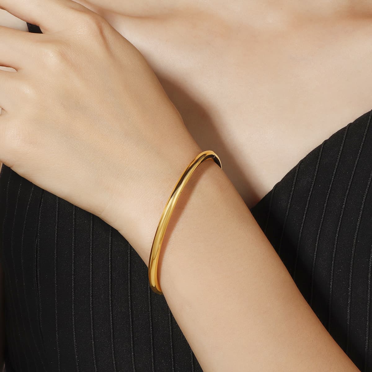 (Wholesale), glossy gold bracelet stainless steel, hairpins, simple and elegant design, 750 sample gold 3