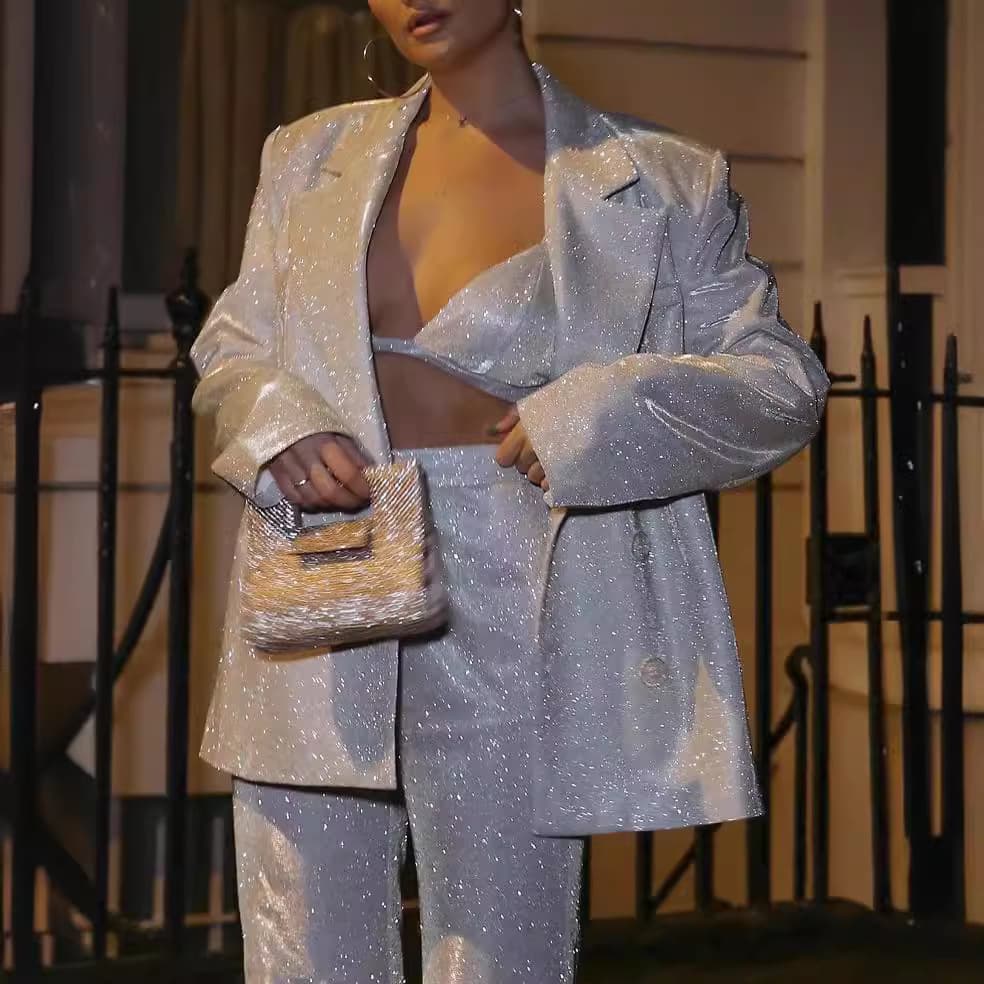 Demi-season set, suit, underwear, trousers, Amazon, city style, European style, loose straight fit, 3 piece set