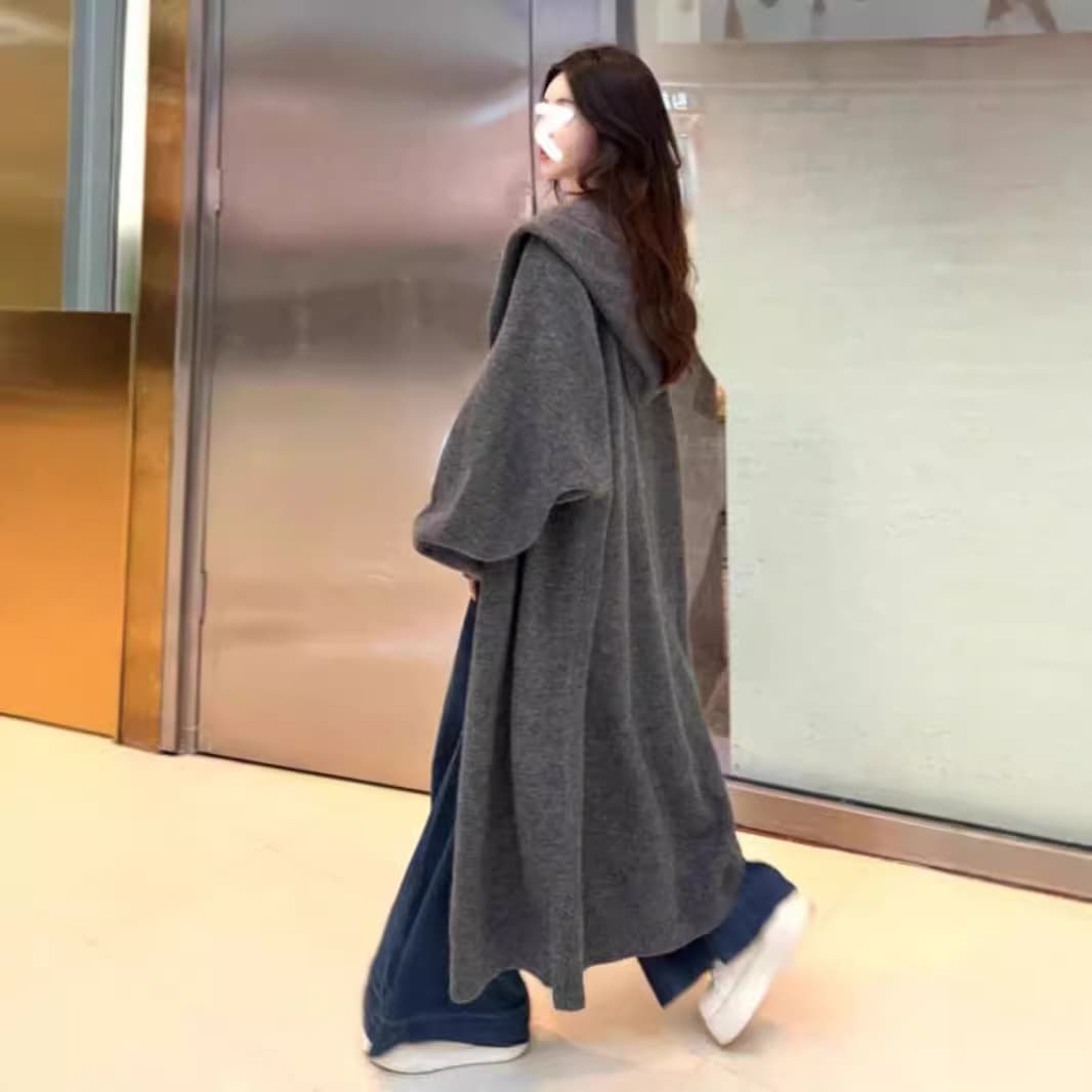 Long autumn cardigan with hood, sweater, jacket, city style 2