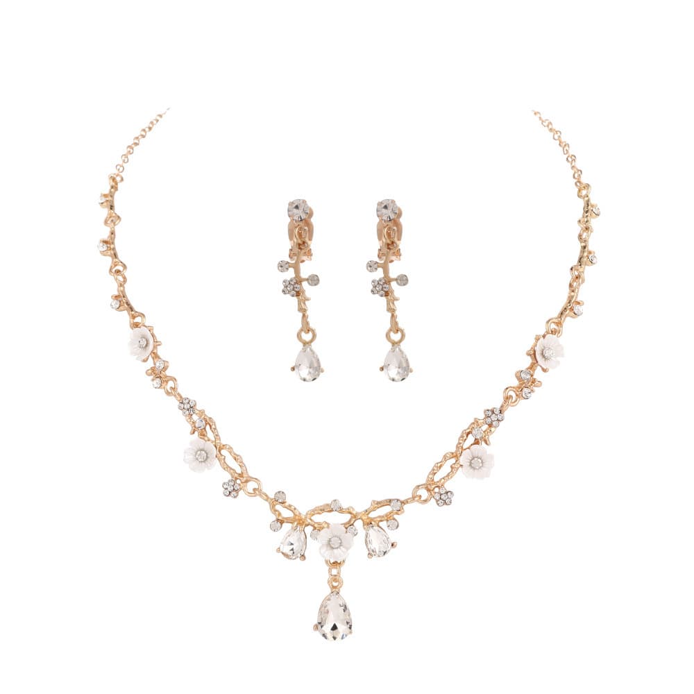 Necklace and earrings for bride, set, metal accessory, princess style, flowered 2