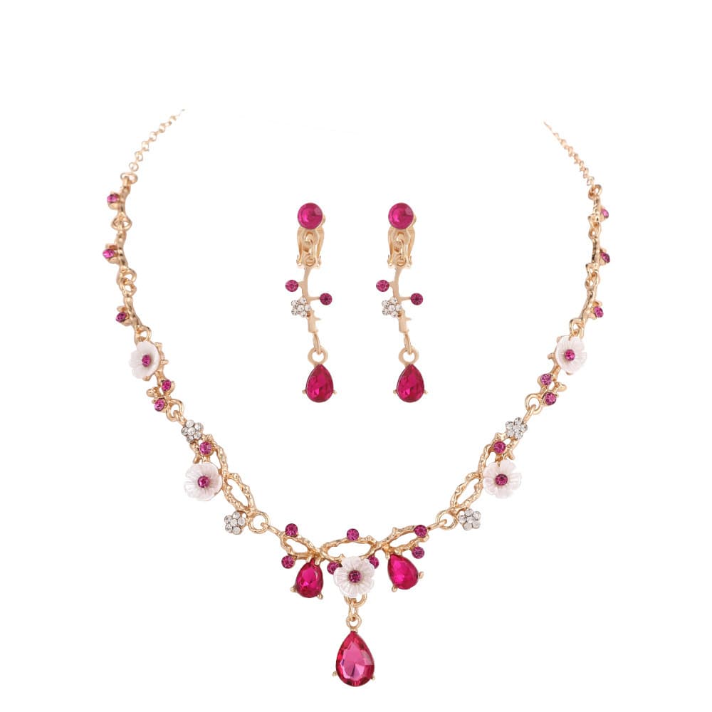 Necklace and earrings for bride, set, metal accessory, princess style, flowered 3
