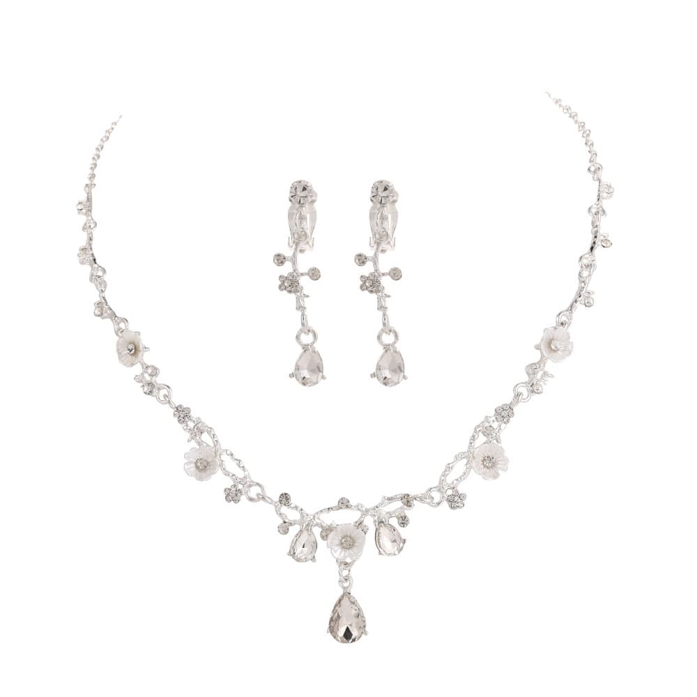 Necklace and earrings for bride, set, metal accessory, princess style, flowered 4