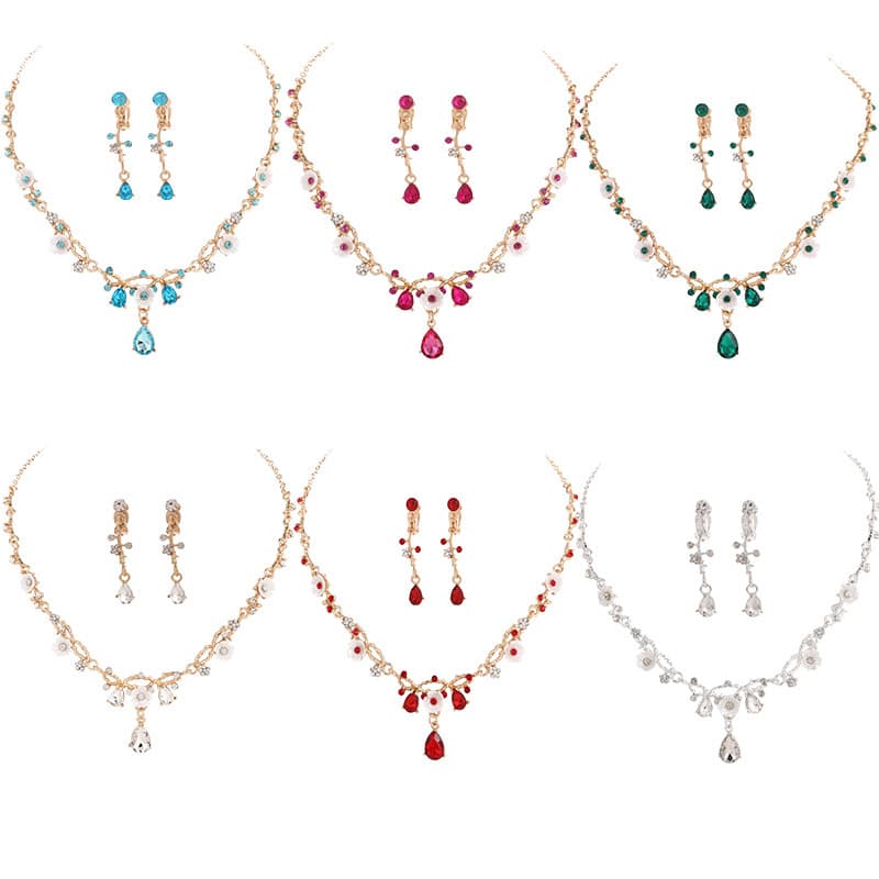 Necklace and earrings for bride, set, metal accessory, princess style, flowered 1