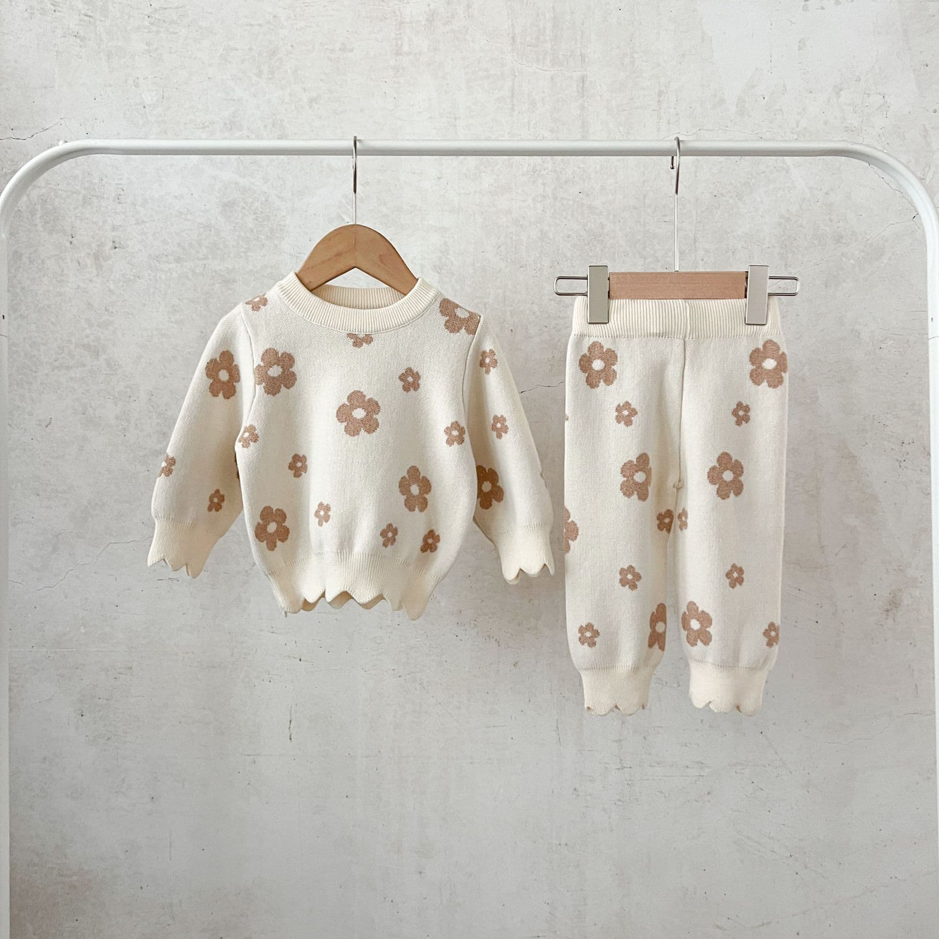 Brand children's cotton set, sweater, trousers, Korean style, flowered, loose fit, oversize 3