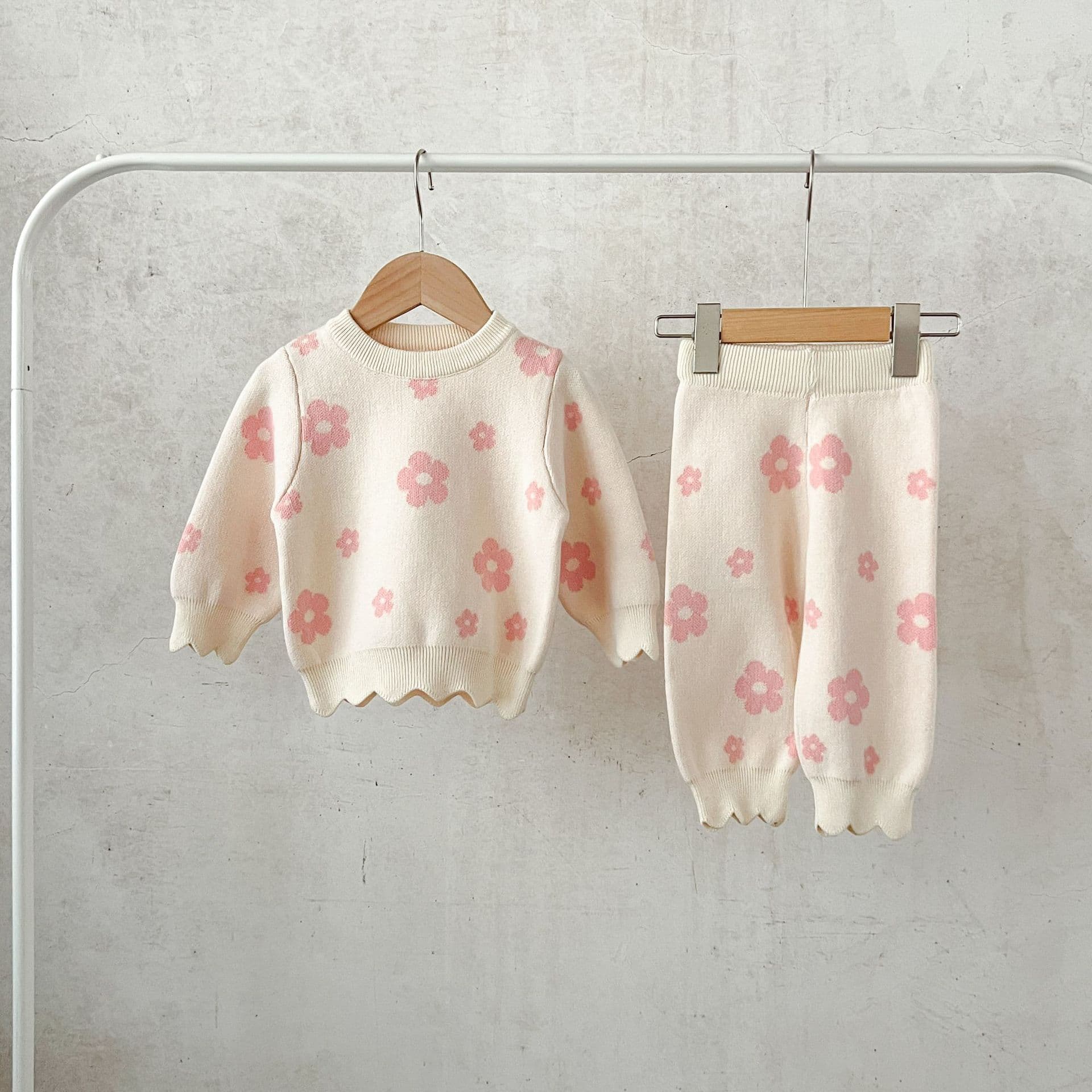 Brand children's cotton set, sweater, trousers, Korean style, flowered, loose fit, oversize 4