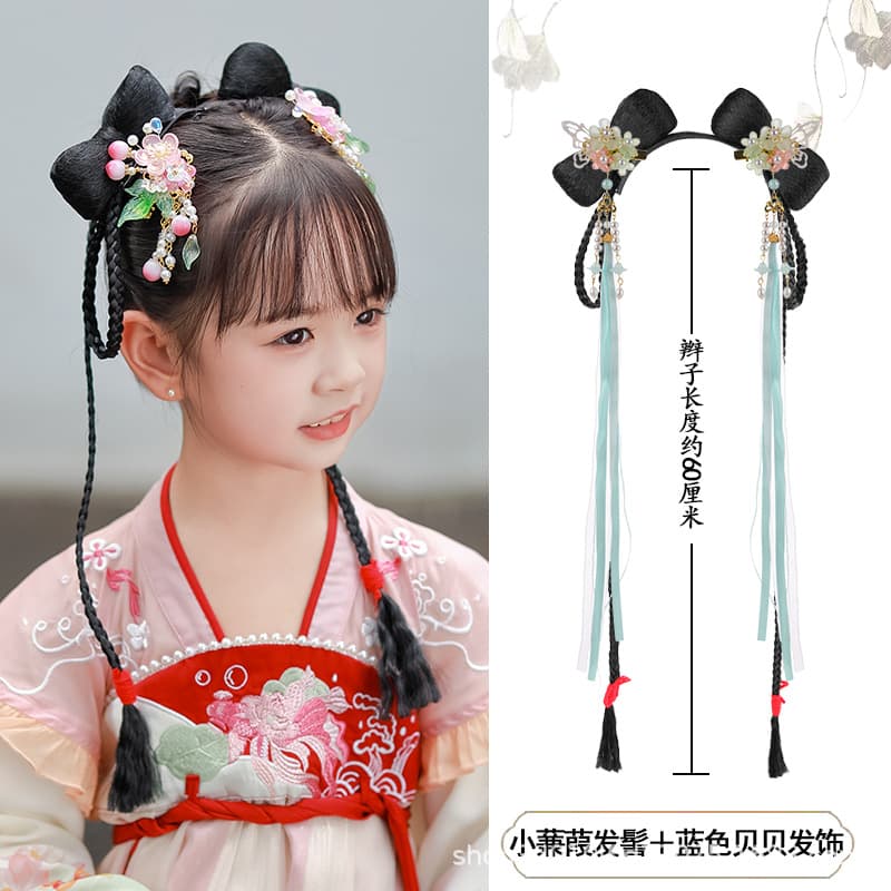 Children's hair accessory, wig with pigtail, universal hairpins 2