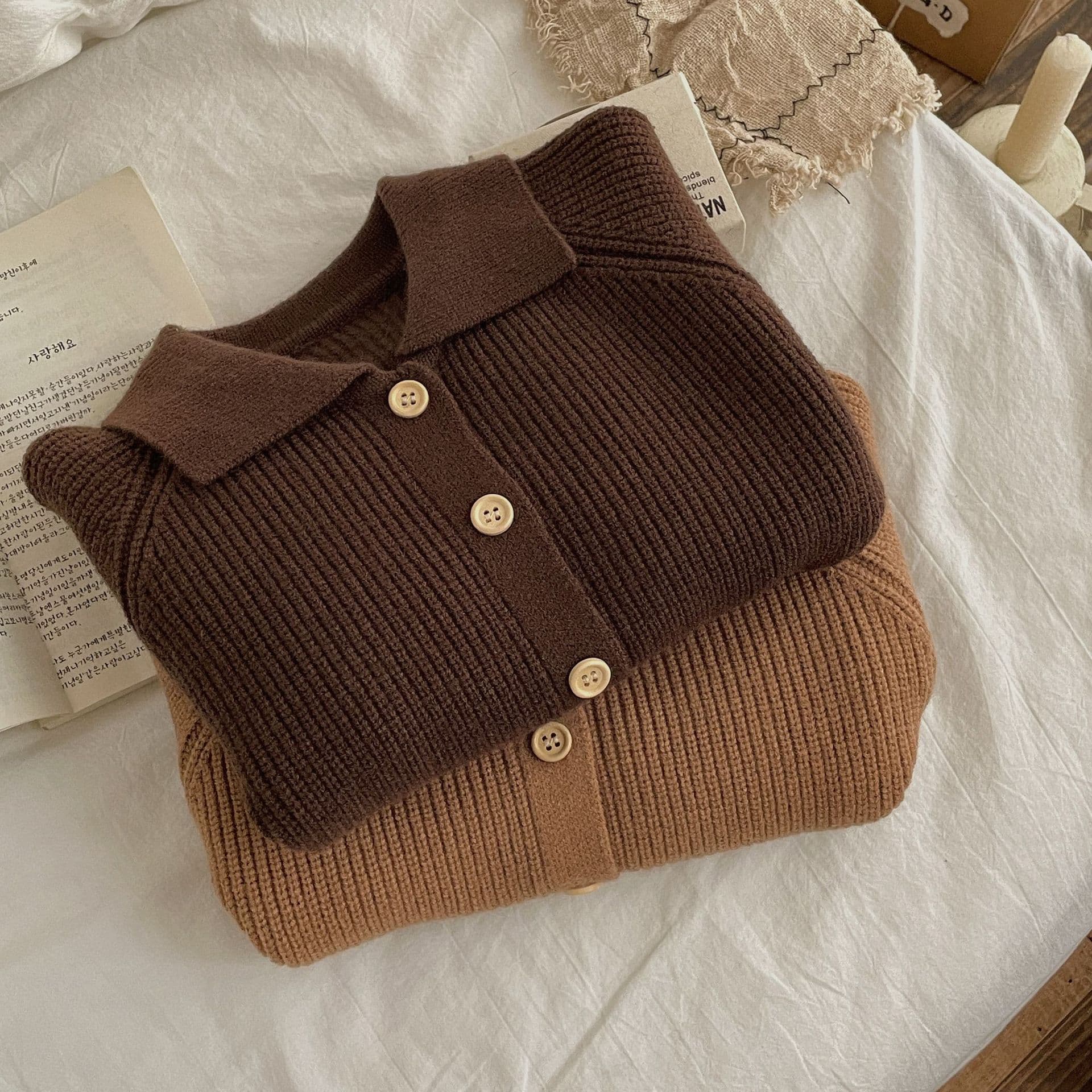 Demi-Season Cardigan Sweater - Solid Color Square Neckline 3